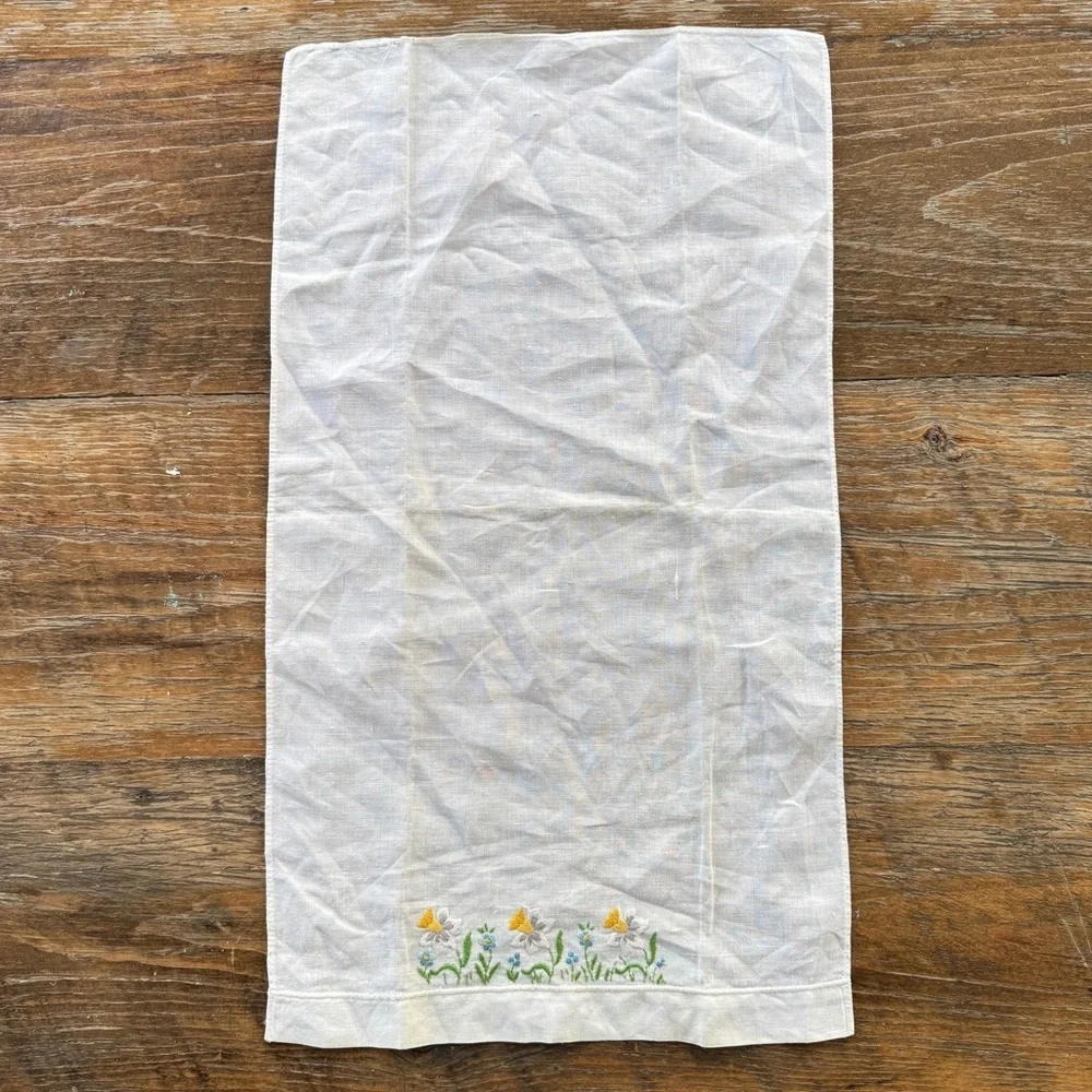 White Embroidered Linen Hand Towel